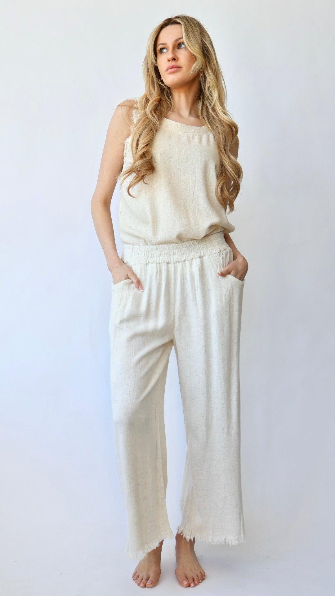 Ankle Length Wide Leg Linen Pant Product Image