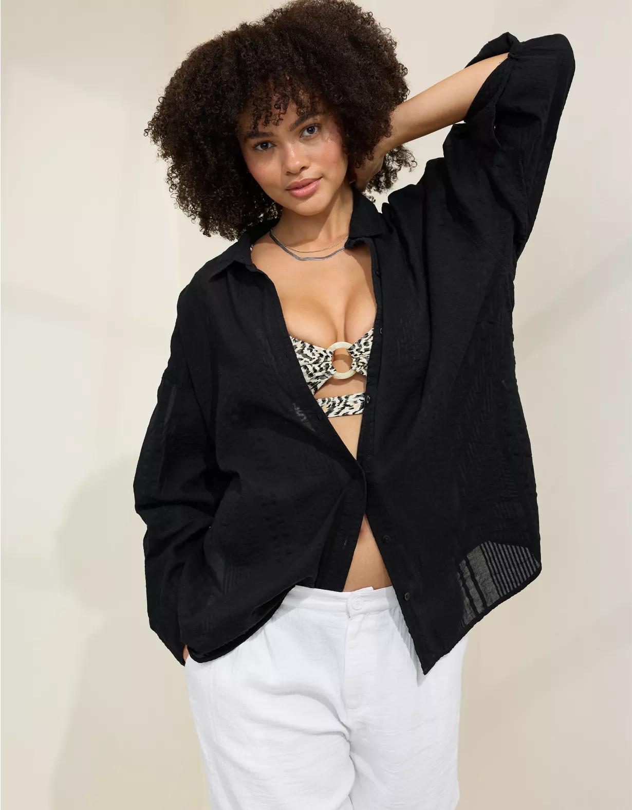 Aerie Seersucker Coverup Shirt Product Image