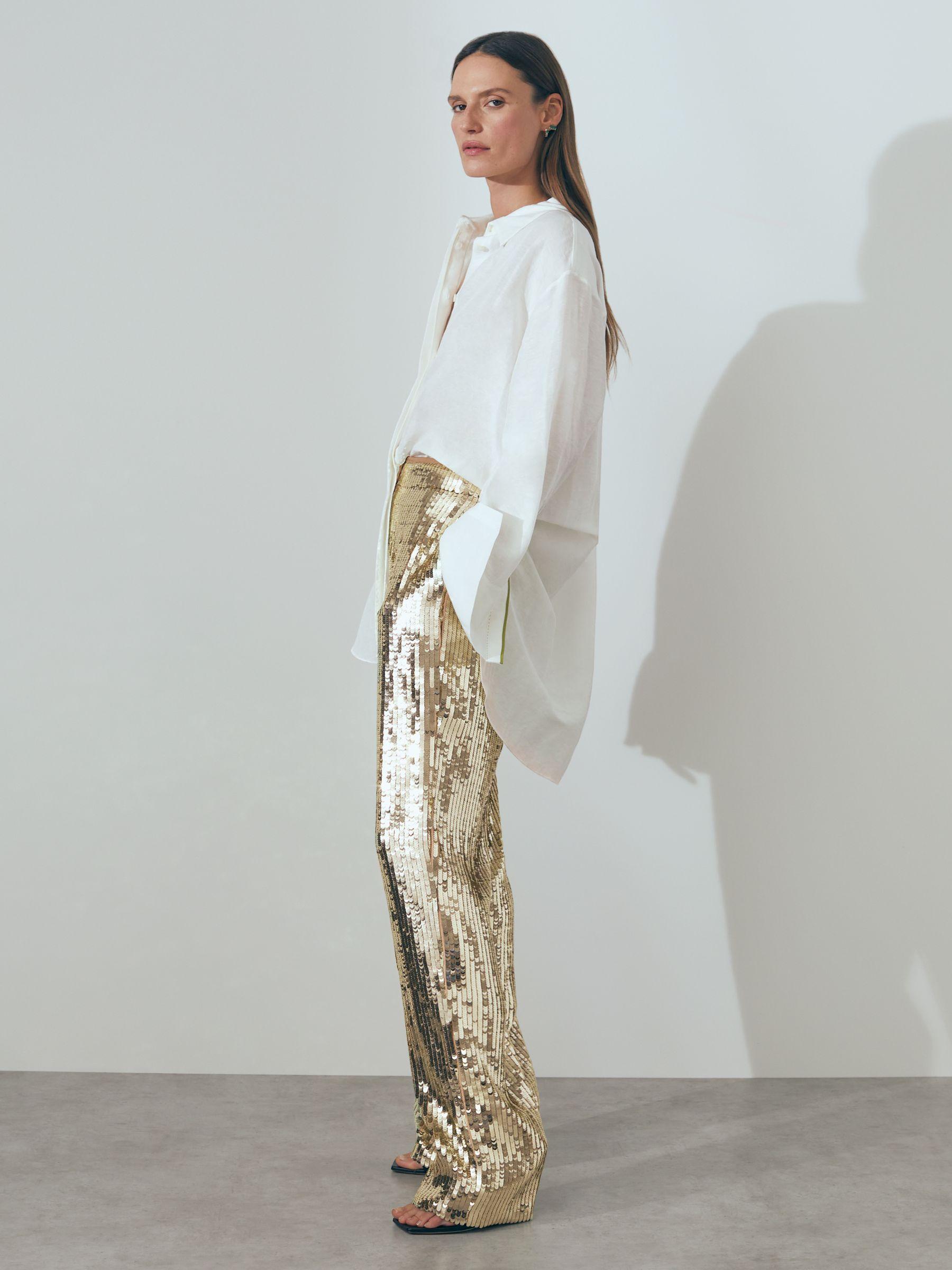 Atelier Sequin Wide Leg Trousers in Gold Product Image