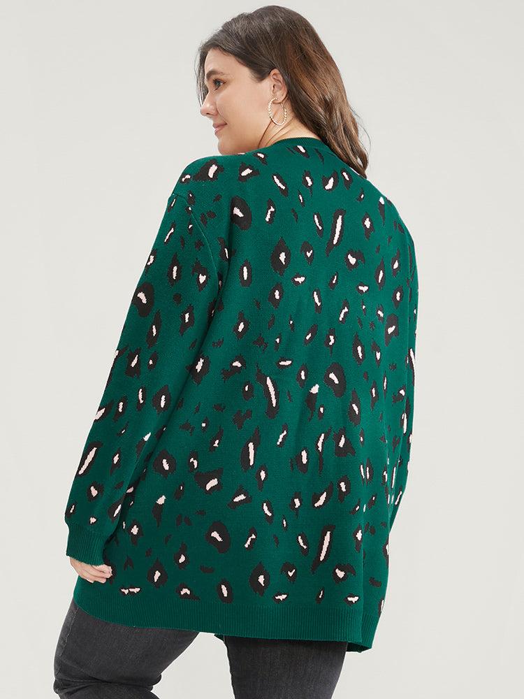 Leopard Super Soft Knit Pocket Jacquard Open Front Cardigan Female Product Image