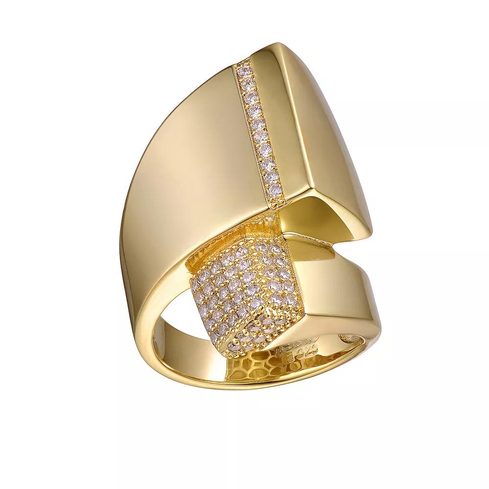 14k Gold Over Silver Cubic Zirconia & Diamond Accent Modern Open Cuff Scroll Ring, Womens Gold Tone Product Image