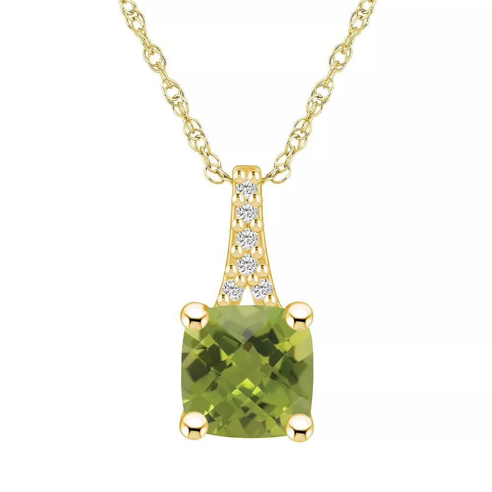 Alyson Layne 10k Gold Cushion Gemstone Diamond Accent Pendant Necklace, Women's, Size: 18", Peridot Product Image