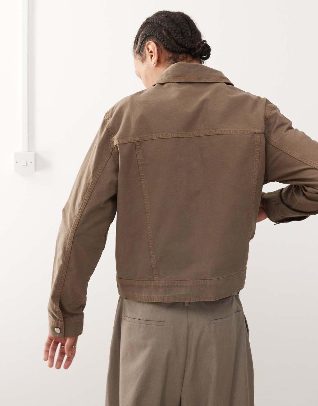 Reclaimed Vintage boxy denim jacket in washed khaki  Product Image