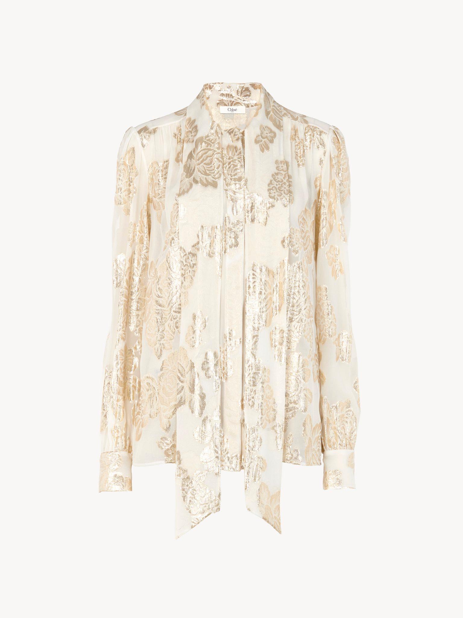 Gathered lavallière blouse in silk jacquard & lurex Product Image