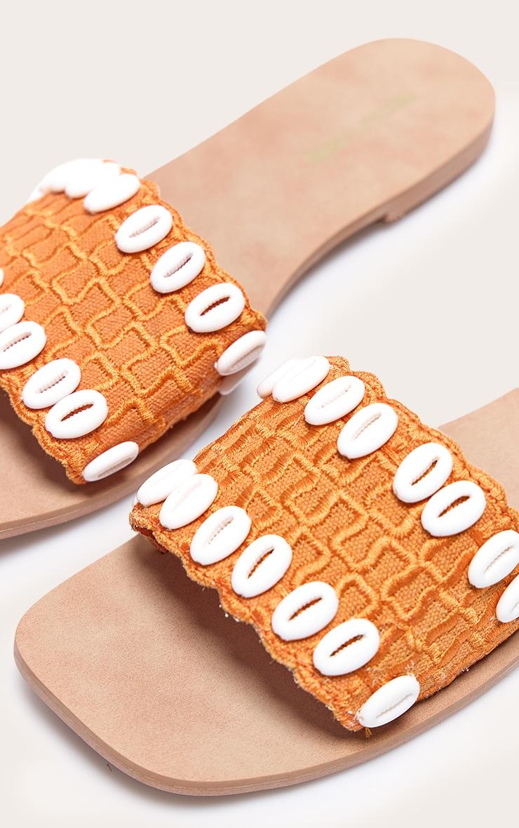 Orange Round Toe Stitch Detail Shell Strap Mule Sandals Product Image