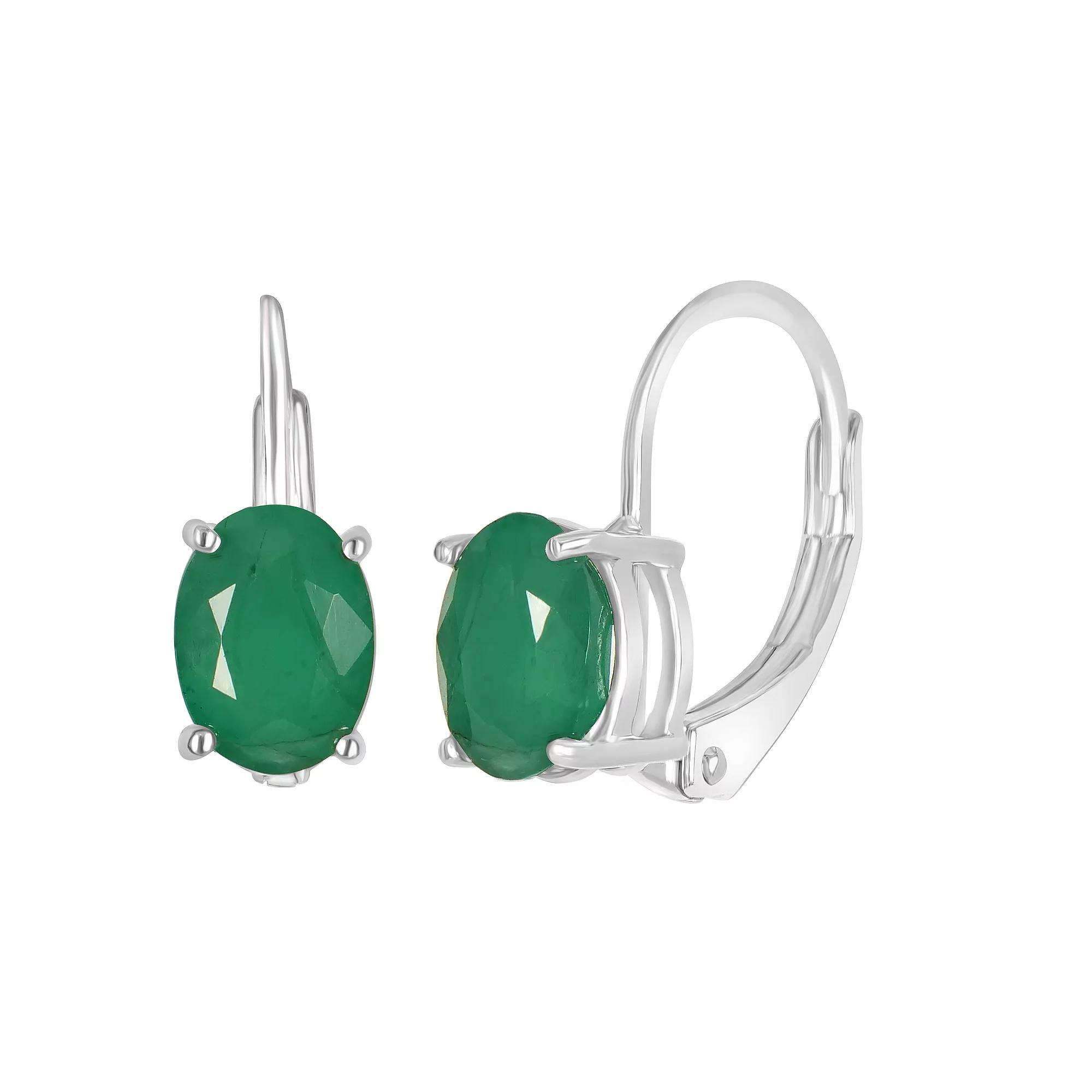 Gemistry 14k White Gold Gemstone Leverback Drop Earrings, Women's, Green Product Image