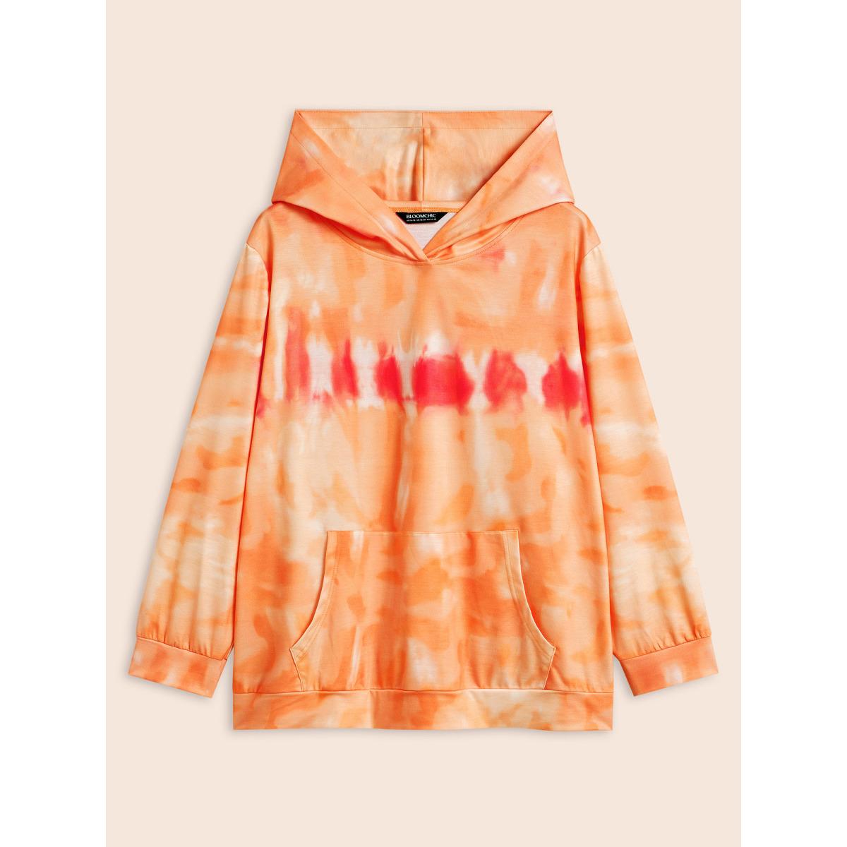 Plus Size Tie Dye Hooded Kangaroo Pocket Sweatshirt Women Multicolor Casual Non Hooded Everyday Sweatshirts BloomChic 10/M Product Image