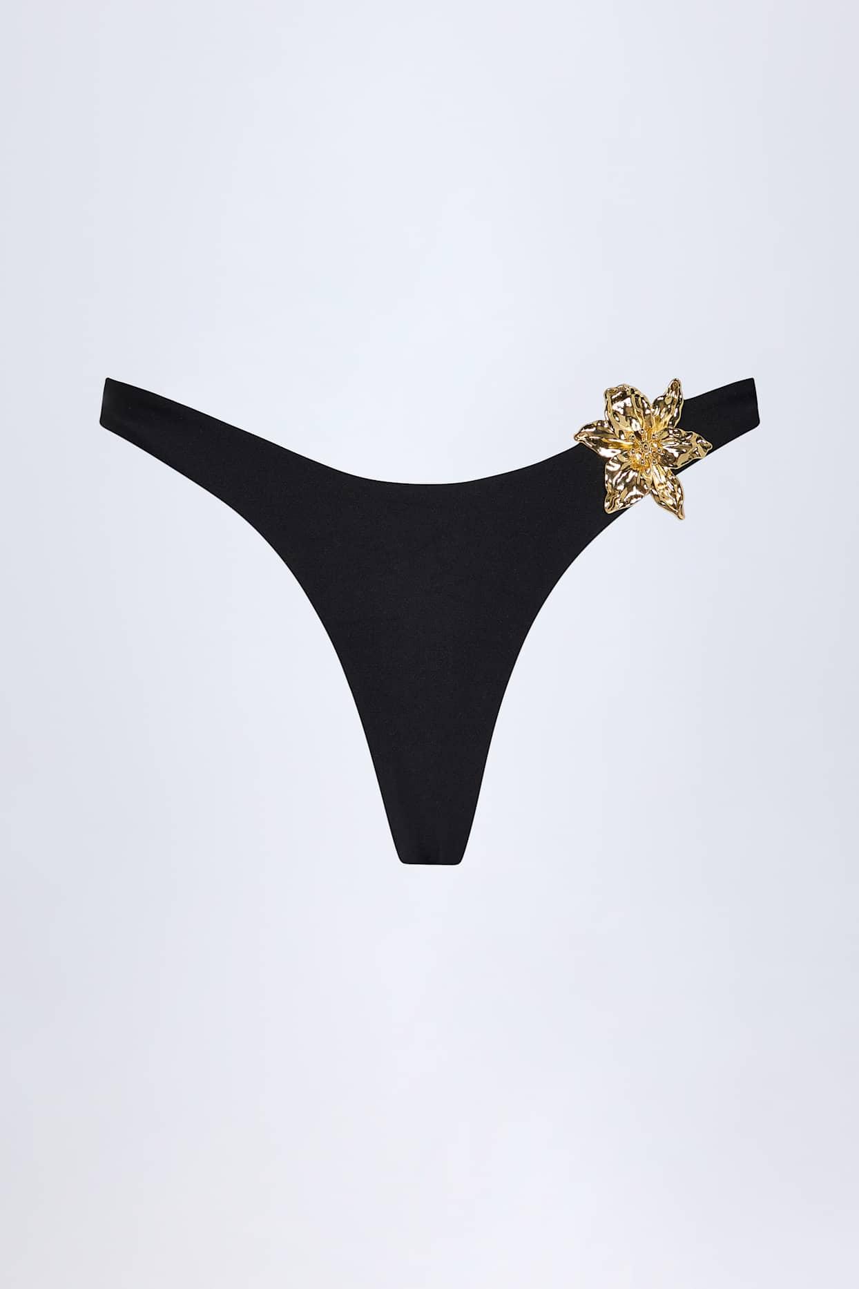 Hardware-Detail Cheeky Bikini Bottoms in Black Product Image