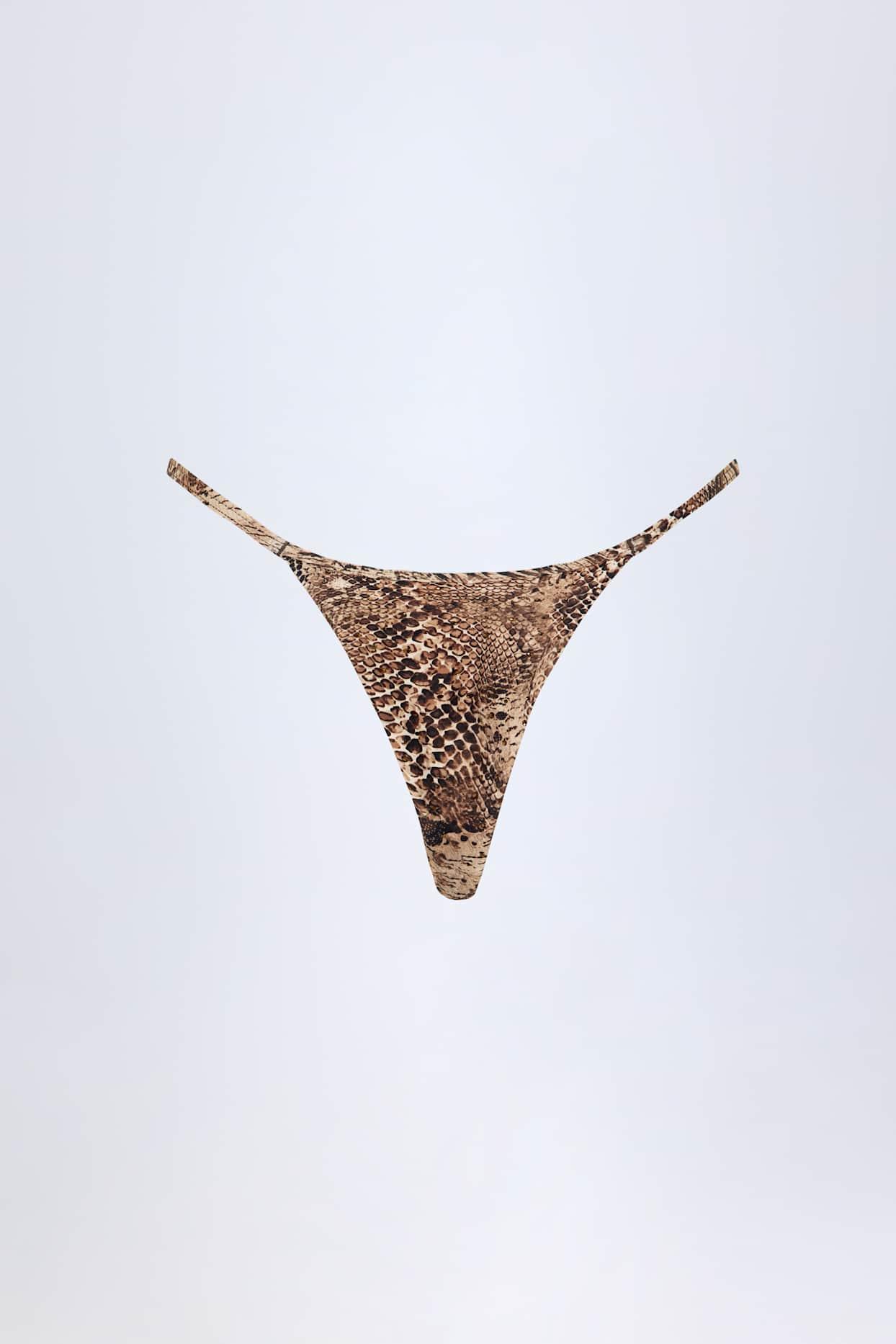 Charm-Detail Thong Bikini Bottoms in Snake Print Product Image