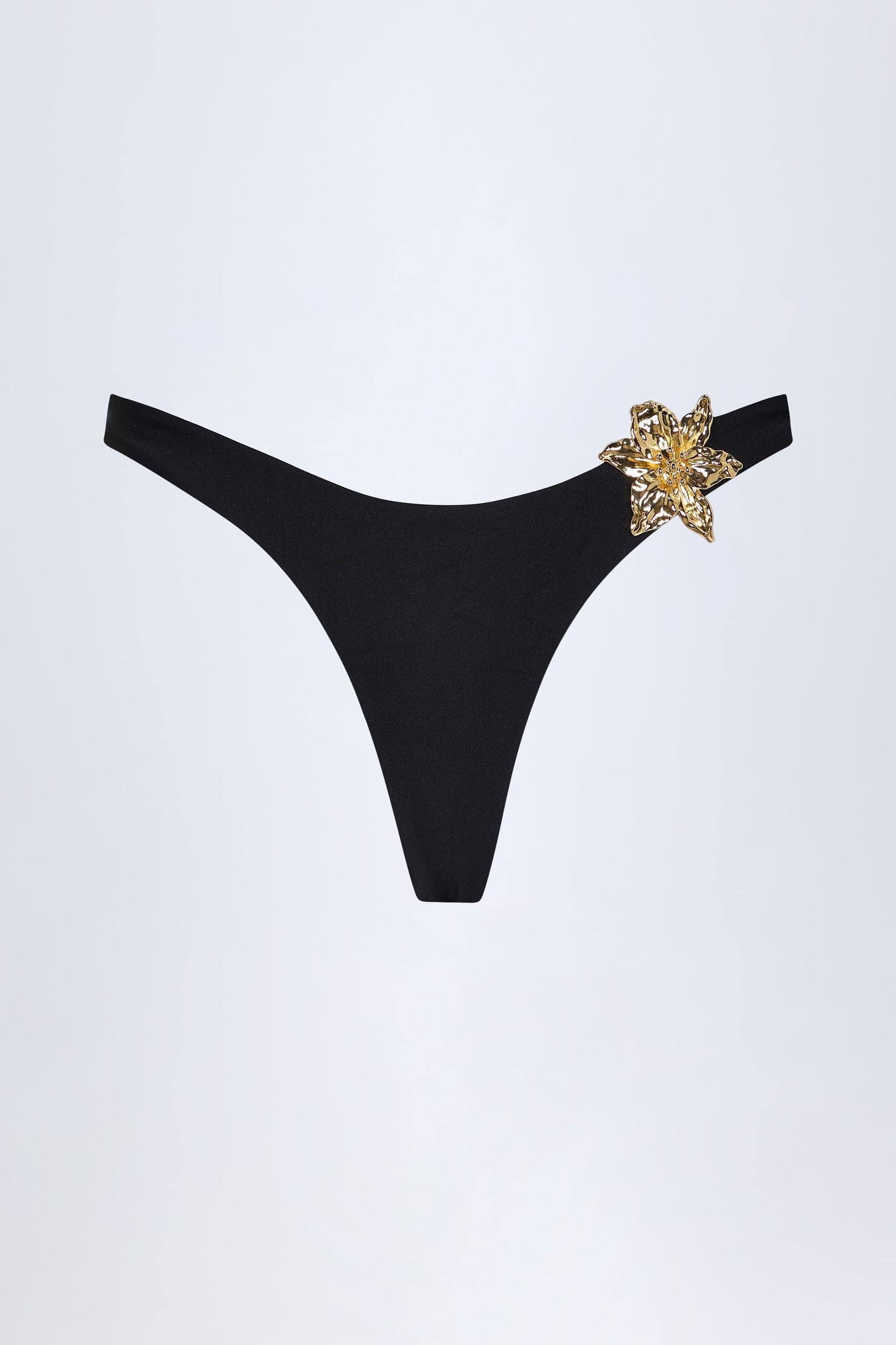 Hardware-Detail Cheeky Bikini Bottoms in Black Product Image