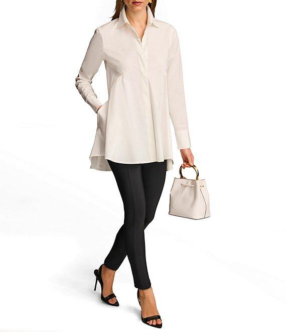 Donna Karan Woven Button Front Collared Long Sleeve High-Low A-line Tunic Product Image