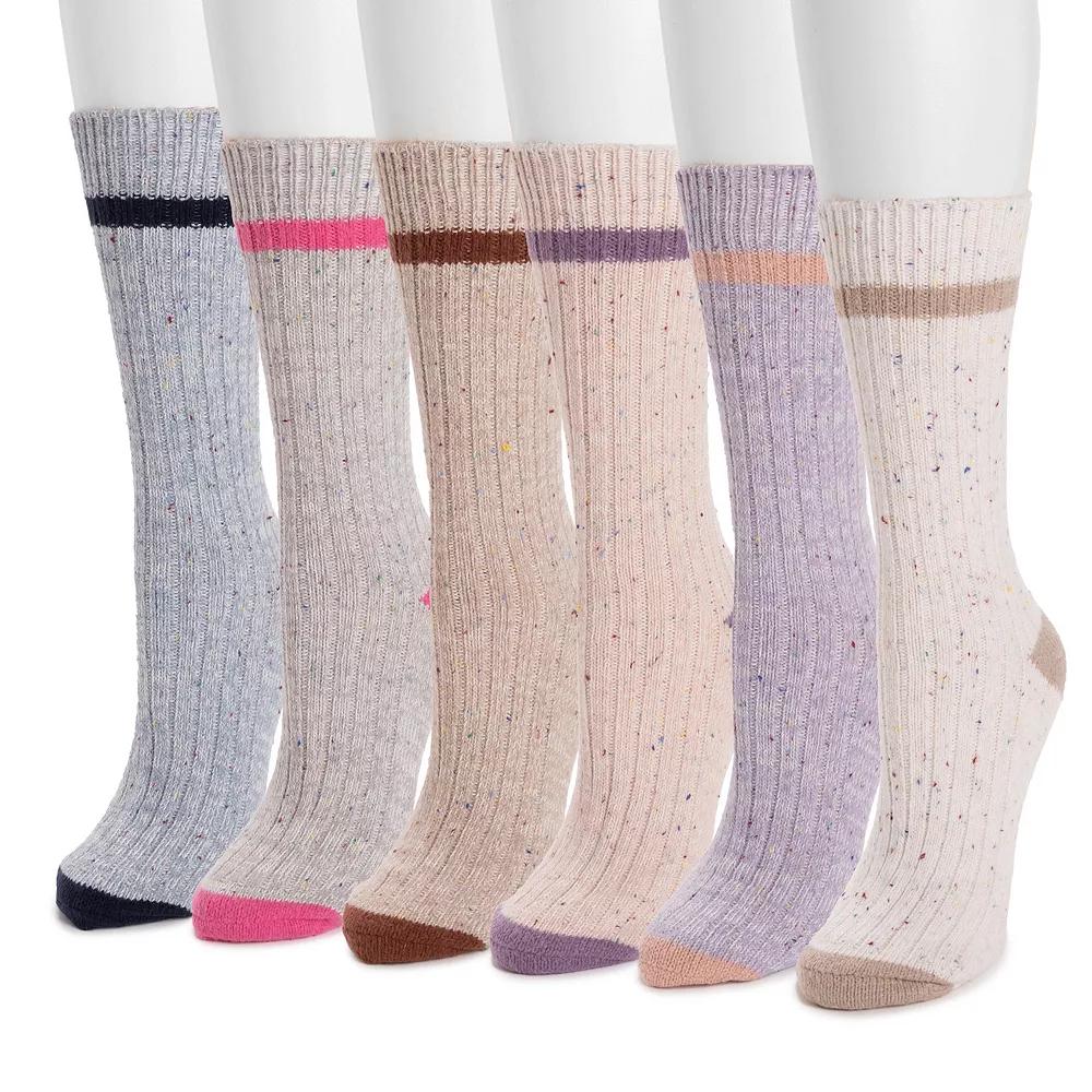 Women's MUK LUKS 6-Pack Dream Step Mini Crew Socks Set, Prep Stripes Product Image
