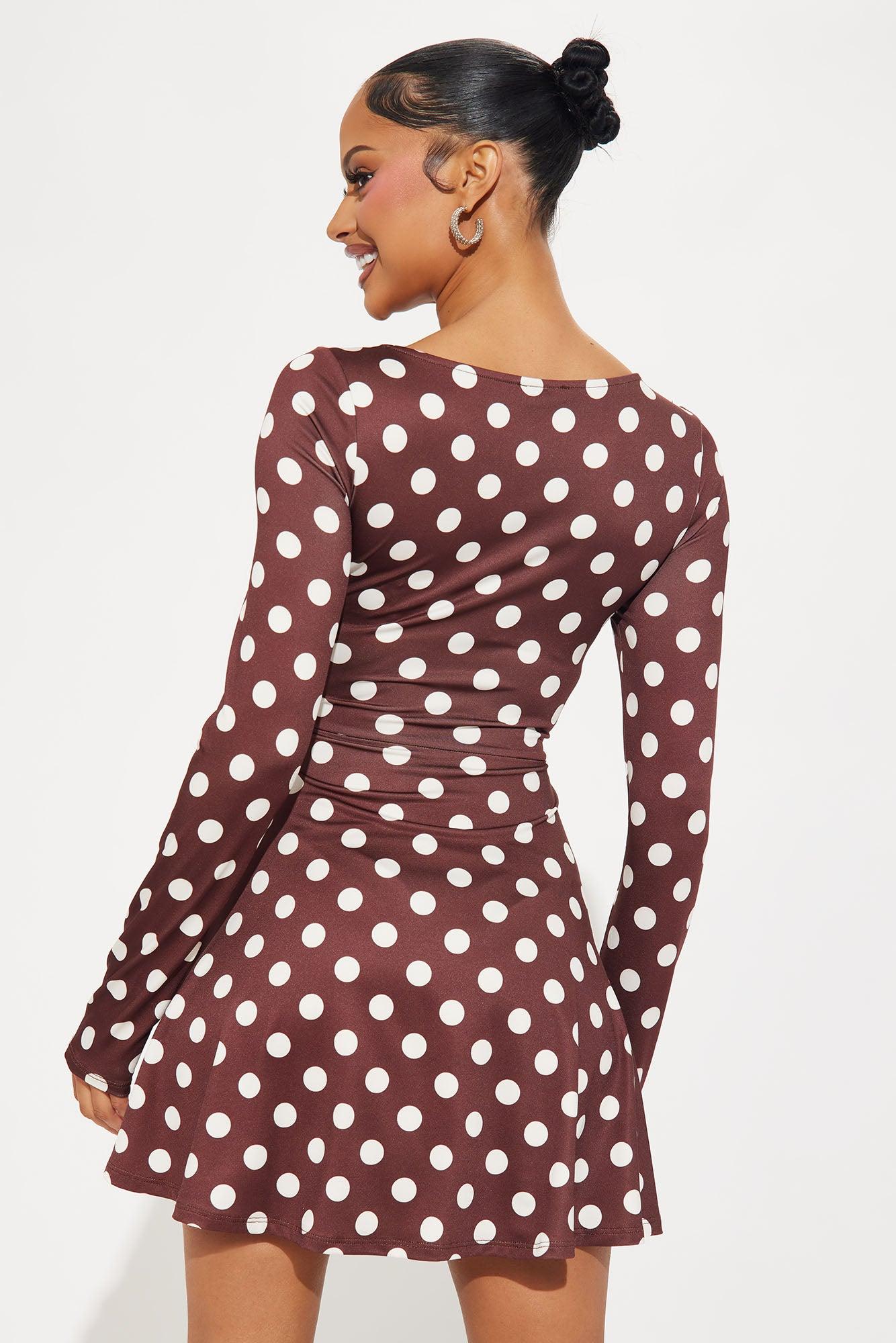 Kenna Polka Dot Mini Dress - Brown/combo Product Image