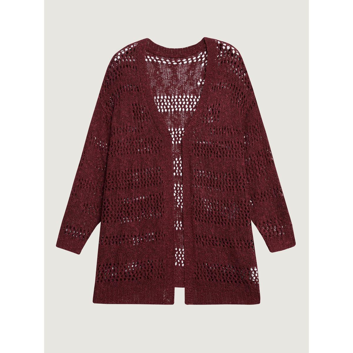 Plus Size Textured Cut-Out Open-Front Knit Cardigan Russet Women Leisure Loose Long Sleeve Casual Cardigans BloomChic 10/M Product Image