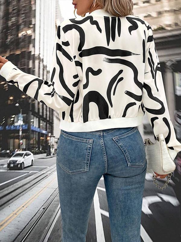 Long Sleeves Loose Printed Zipper Jackets Outerwear Product Image