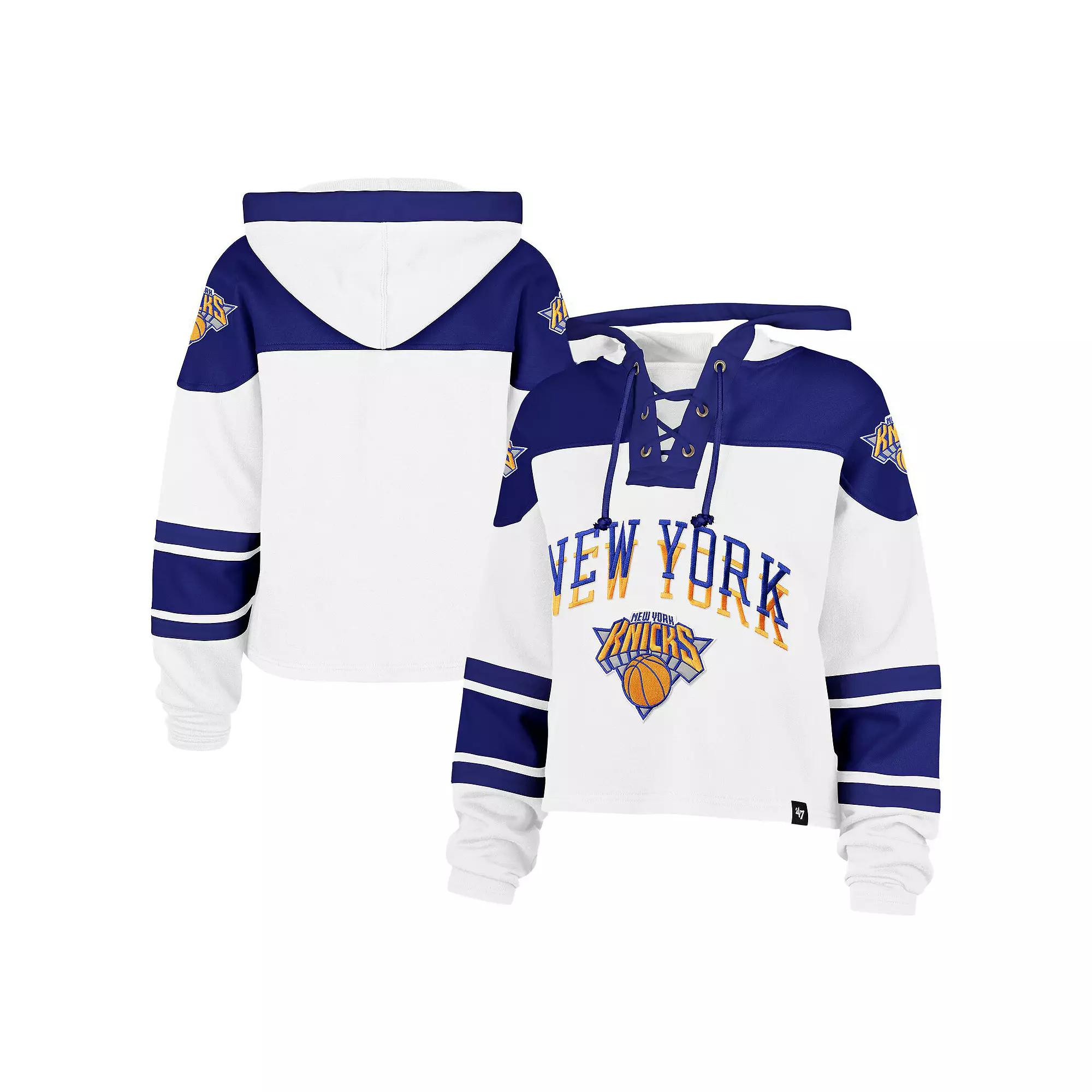 Women's '47 White New York Knicks 2024/25 City Edition Superior Cropped Lace-Up Pullover Hoodie, Size: Medium Product Image
