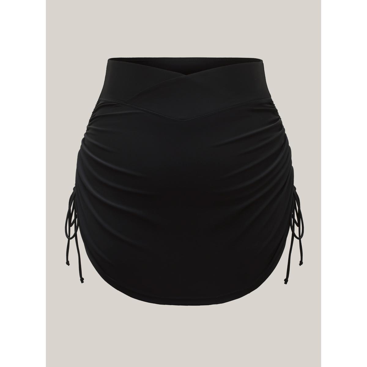 Plus Size Drawstring Adjustable Coverage Ruched Swim Bottoms Women's Swimwear Black Beach Overlapping High stretch Skinny High Rise Curve Swim Bottoms BloomChic 18-20/2X Product Image