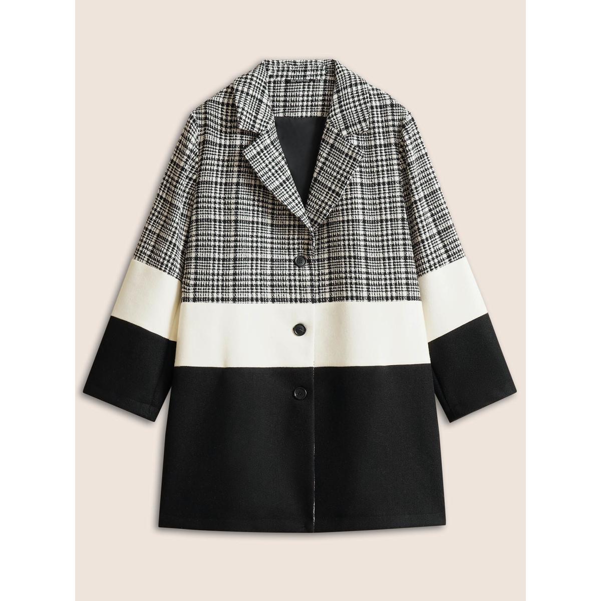 Plus Size Tweed Colorblock Contrast Button Up Coat Women Black Casual Texture Ladies Dailywear Winter Coats BloomChic 26/4X Product Image