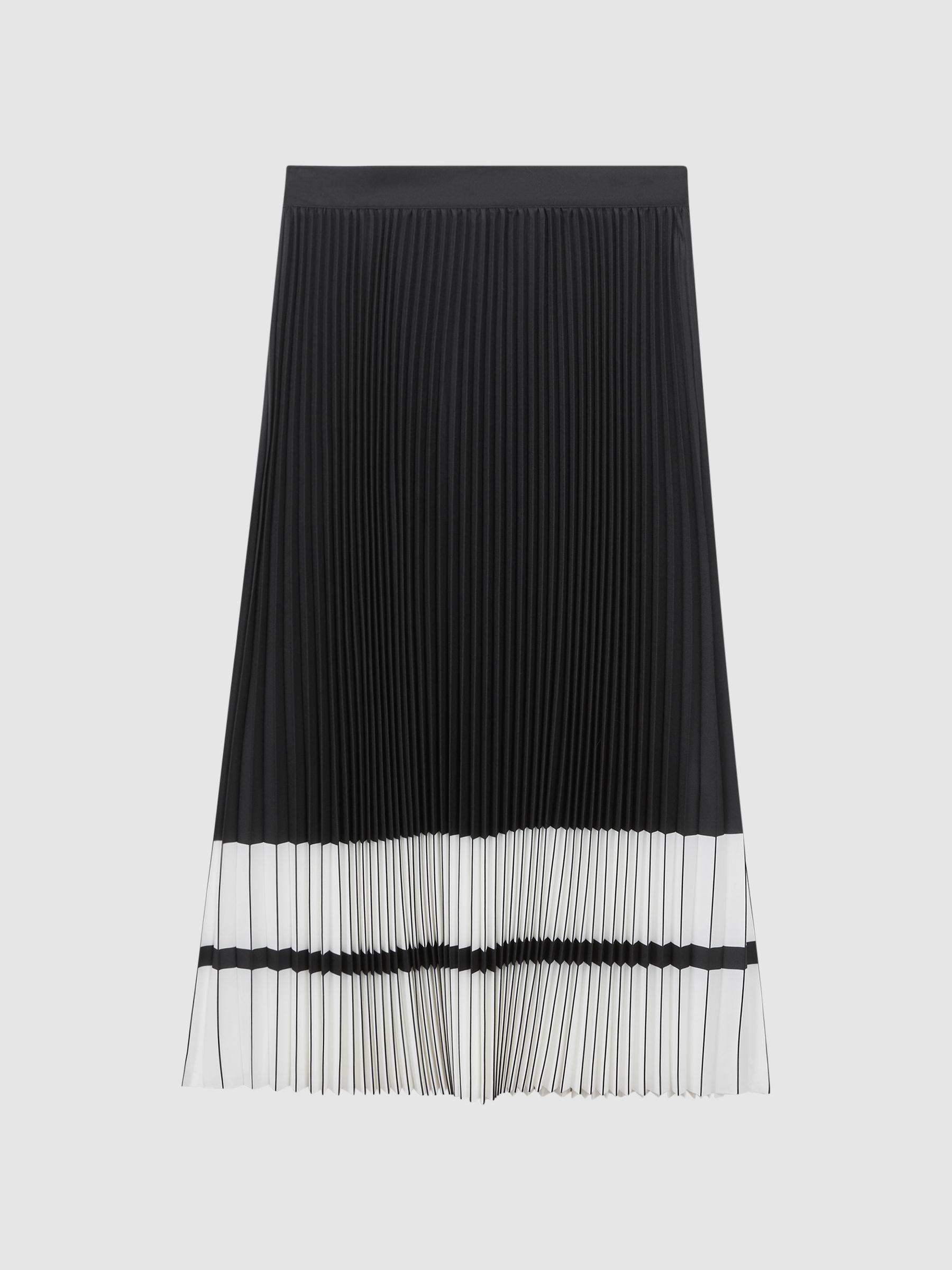 High Rise Pleated Midi Skirt in Black/White Product Image
