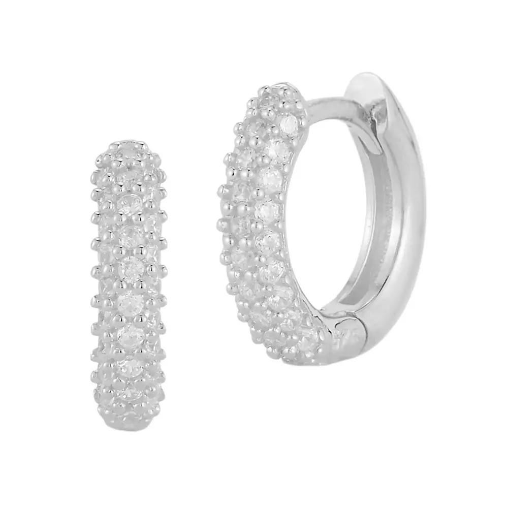 Sunkissed Sterling Cubic Zirconia Pave Huggie Earrings, Women's, Silver Tone Product Image