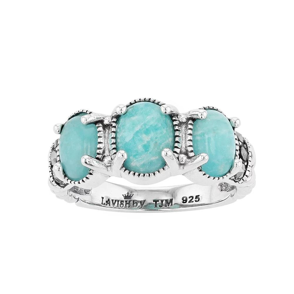 Lavish by TJM Sterling Silver Amazonite Cabochon & Marcasite Ring, Women's, Size: 7 Product Image