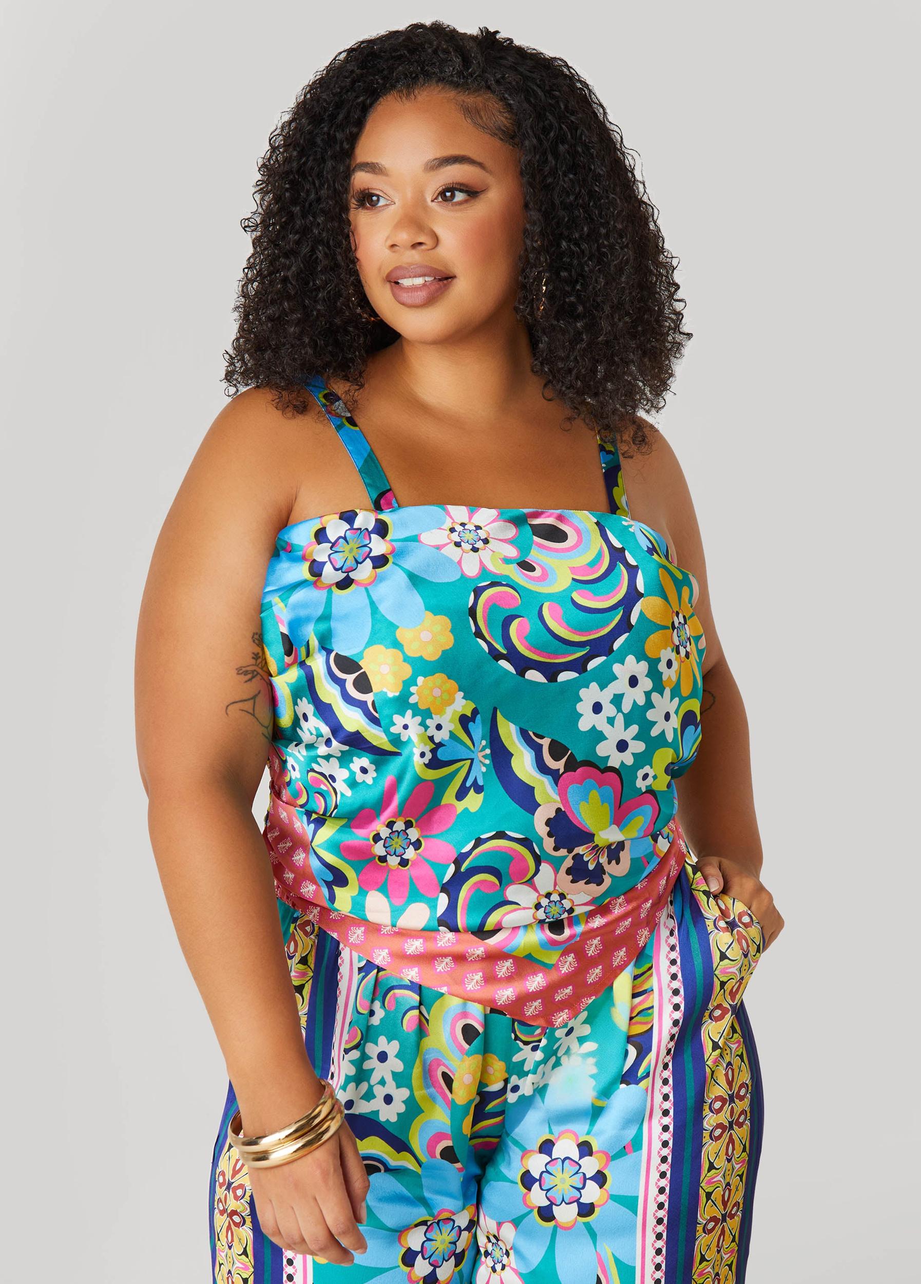 Shirred Scarf Satin Top Product Image