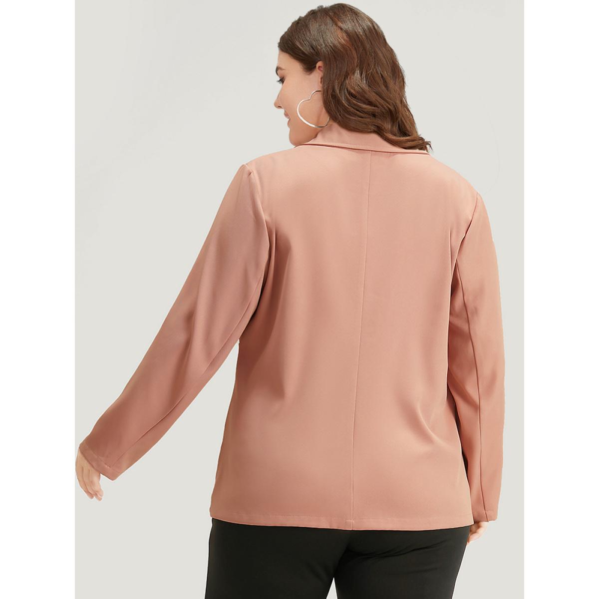 Plus Size Plain Flap Pocket Button Through Blazer Crepe Women Work Plain Plain Sleeve Long Sleeve Suit Collar 14-16/1X Office Blazers BloomChic Product Image