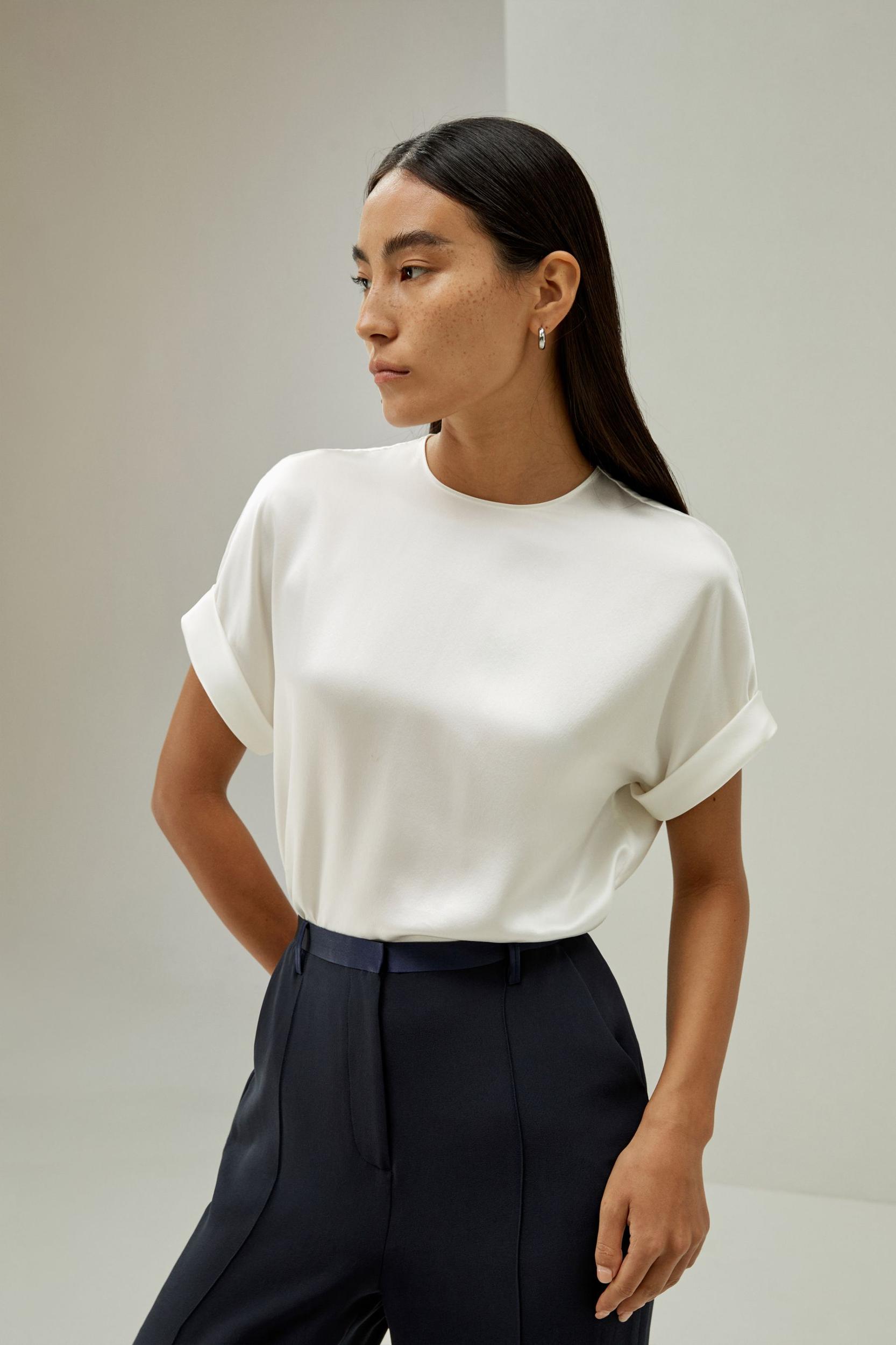 LILYSILK T Shirt Silk - Womens - Navy Blue 100 Silk - Organic Oversized Tops XS Product Image