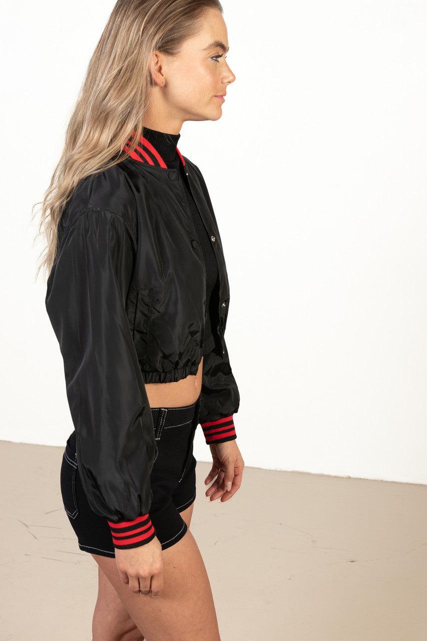 Black Silk Varsity Jacket Product Image