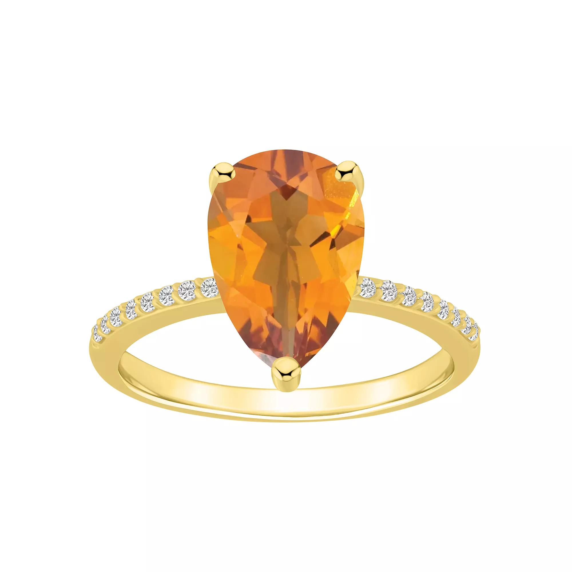 Alyson Layne 14k Gold Pear Shape Citrine & 1/10 Carat T.W. Diamond Ring, Women's, Size: 6 Product Image