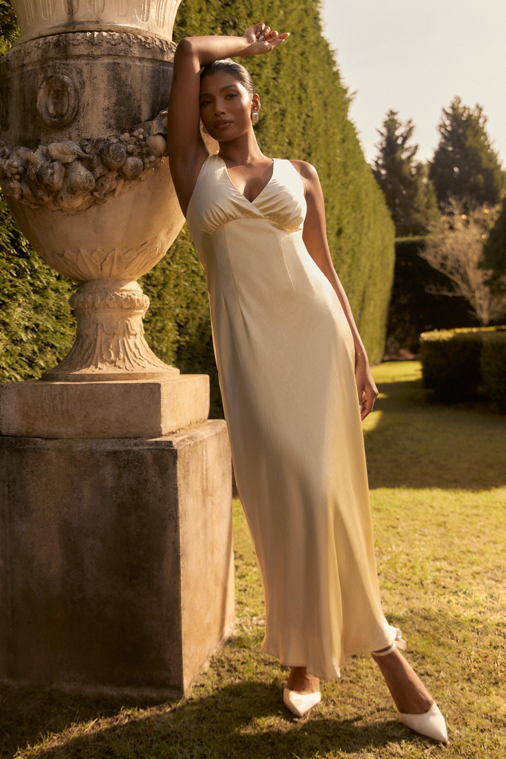 Meghan Satin Maxi Dress - Lemon Sorbet Product Image