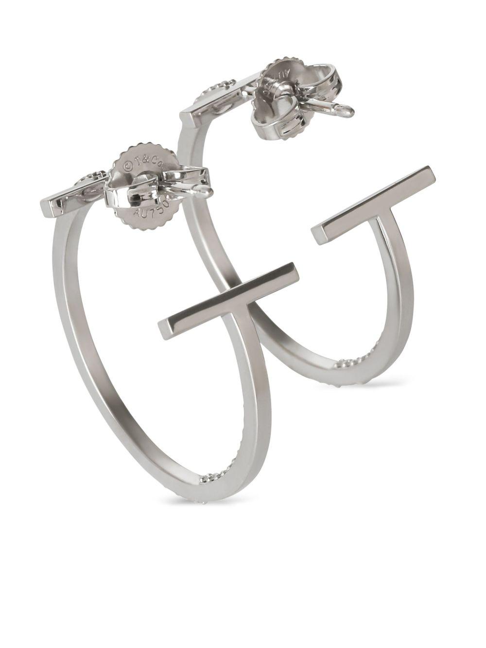 18kt white gold T diamond hoop earrings Product Image