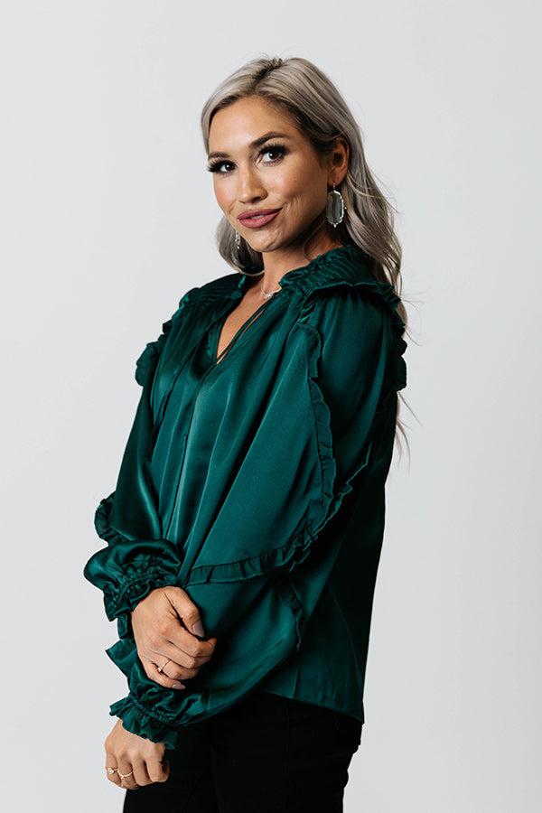 Prosecco And Poise Satin Top In Hunter Green Product Image