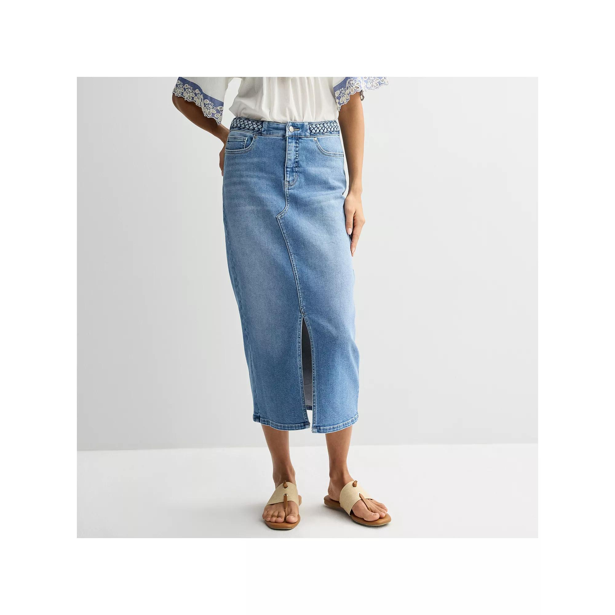 Women's Farmers Market Braided Band Denim Skirt, Size: 6, Medium Blue Product Image