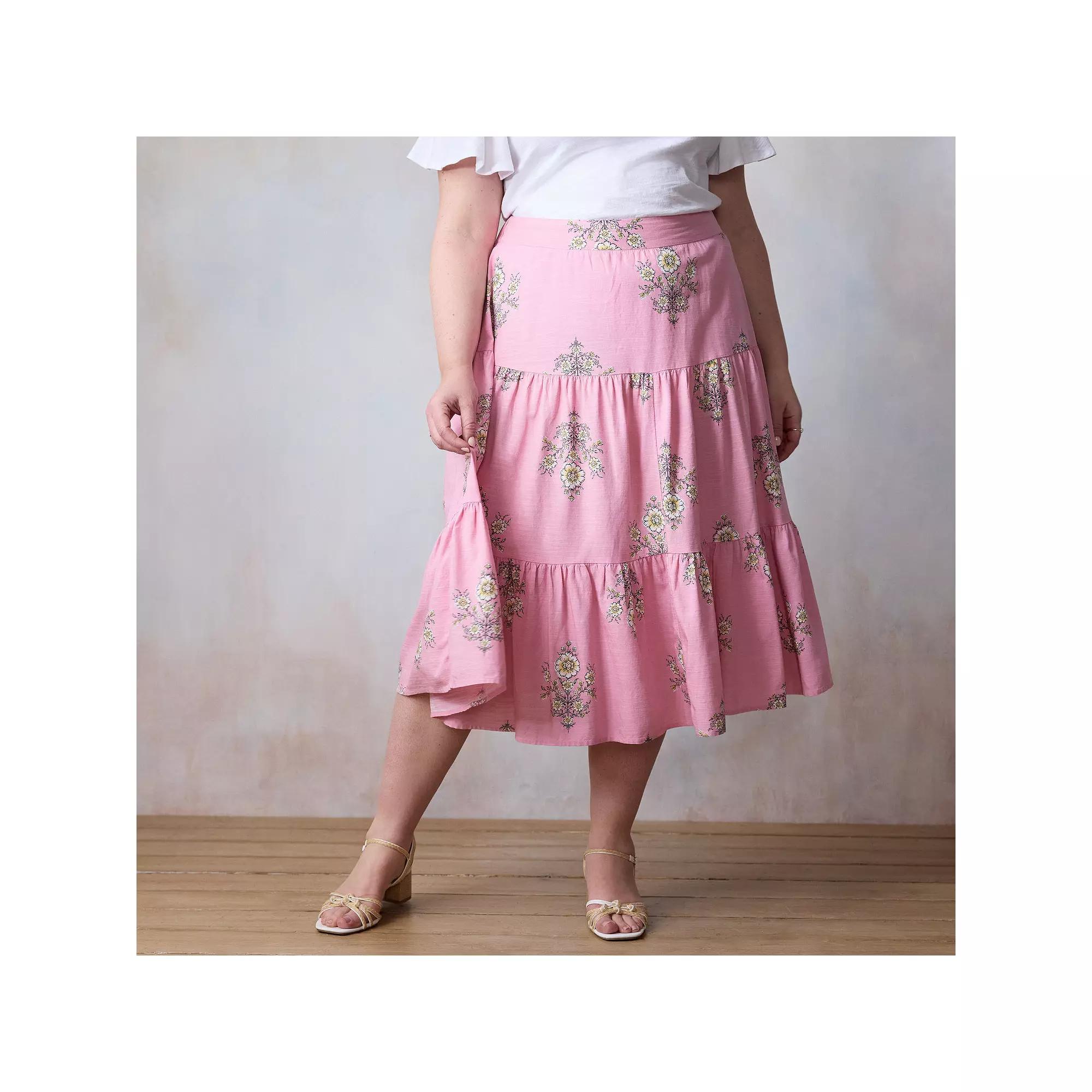 Plus Size LC Lauren Conrad Three Tier Midi Skirt, Women's, Size: 0X, Pink Lexi Wallpaper Product Image