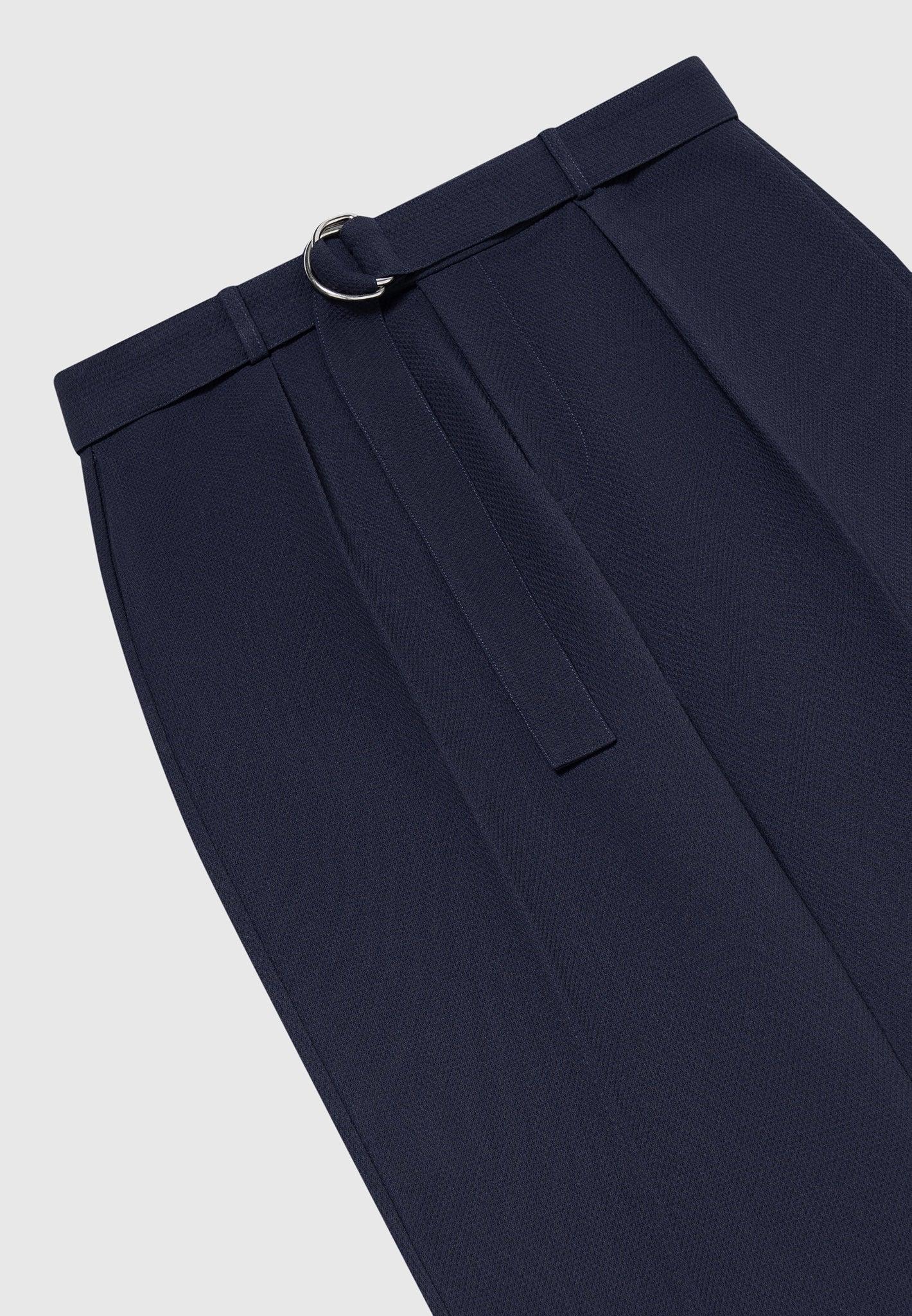 Louis - Relaxed Fit Textured Belted Tailored Trousers - Navy Male Product Image