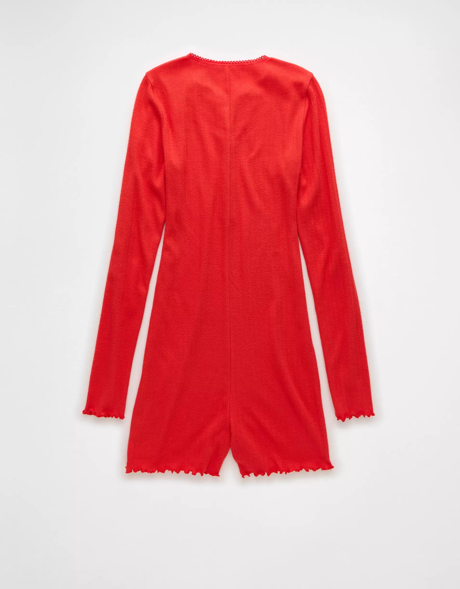 AE Long-Sleeve Lettuce Edge Lounge Romper Product Image