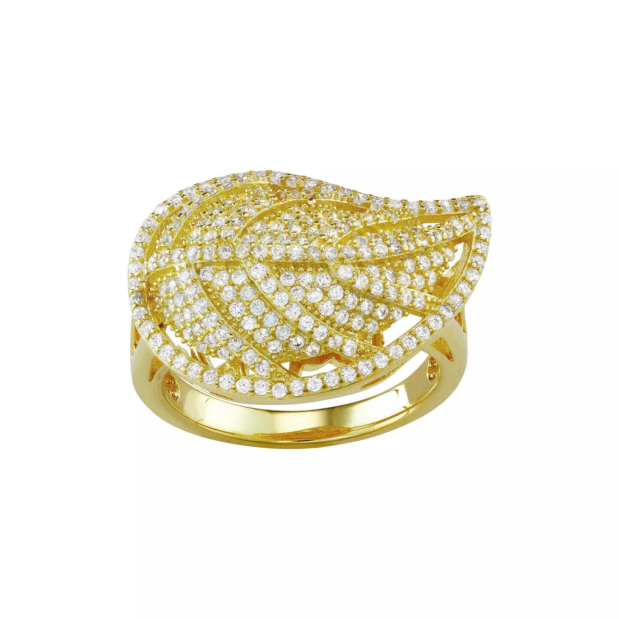 Designs by Gioelli Sterling Silver Cubic Zirconia Leaf Ring, Womens 14k Gold Plated Product Image