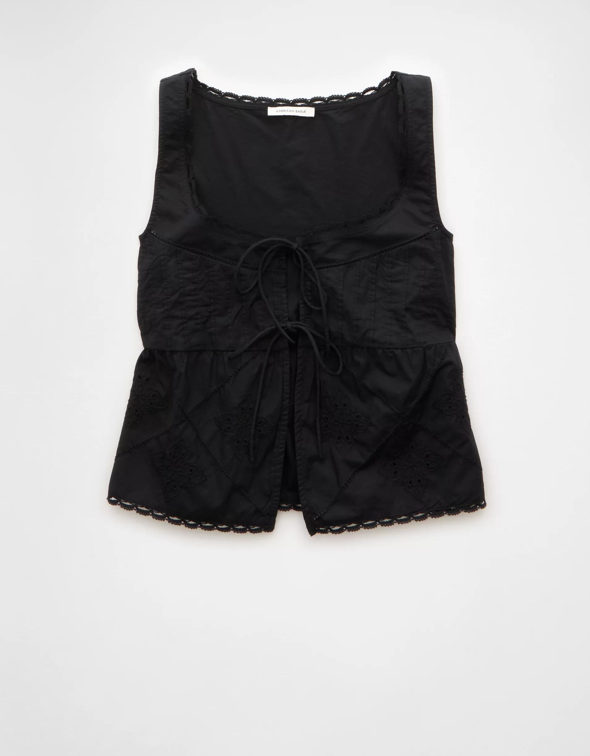 AE Tie Front Scoop Neck Flyaway Tank Top Product Image