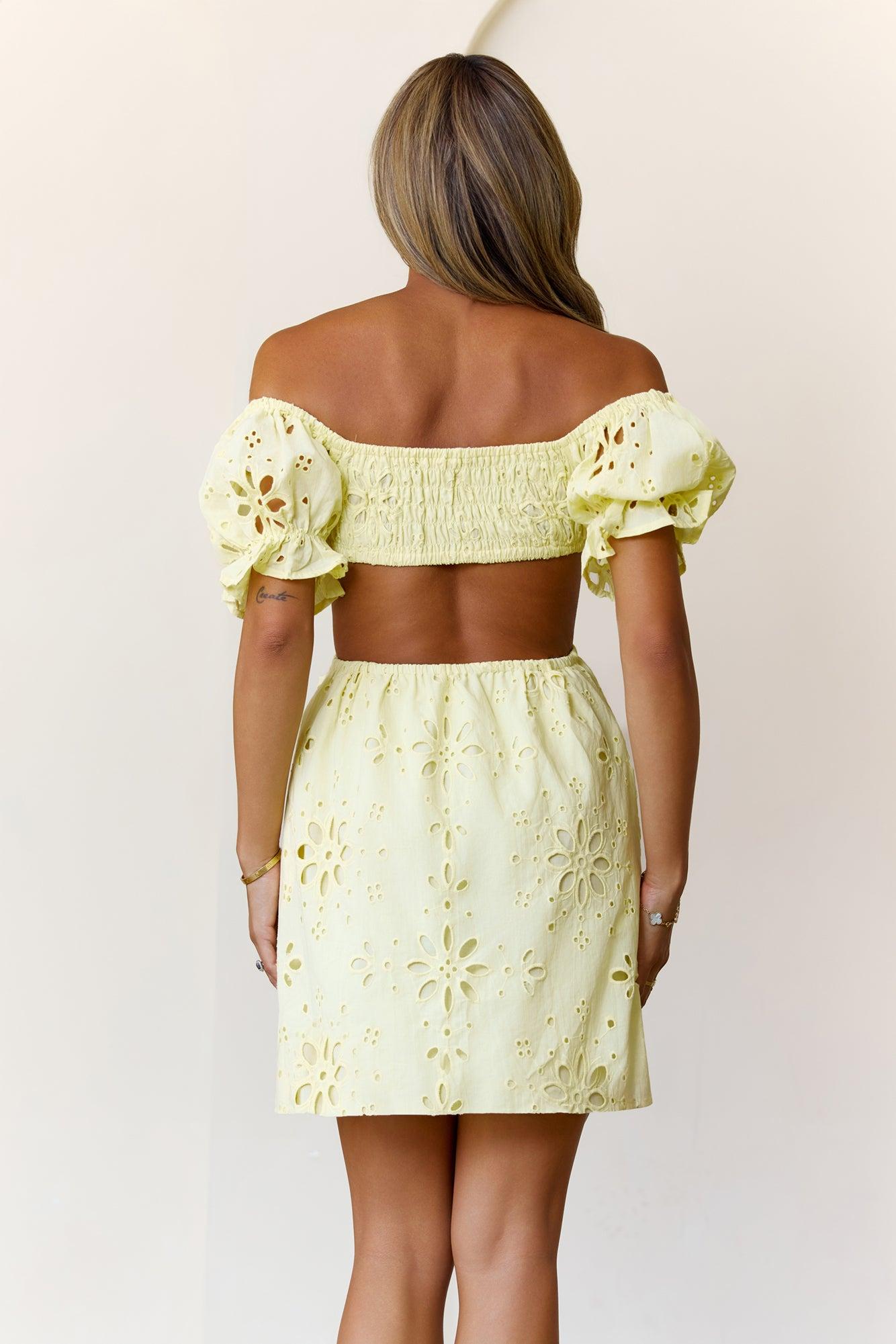 Love That Lasts Off Shoulder Embroidered Mini Dress Yellow Product Image