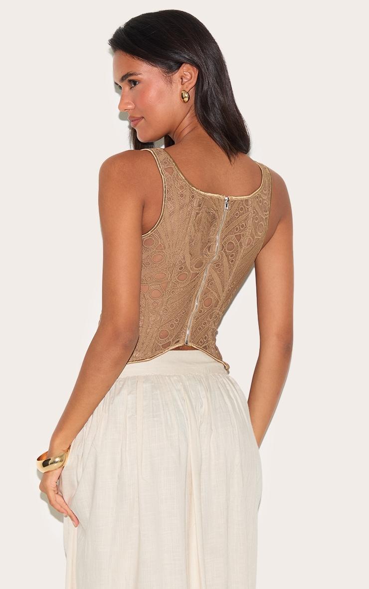 Brown Textured Sheer Floral Square Neck Corset Product Image