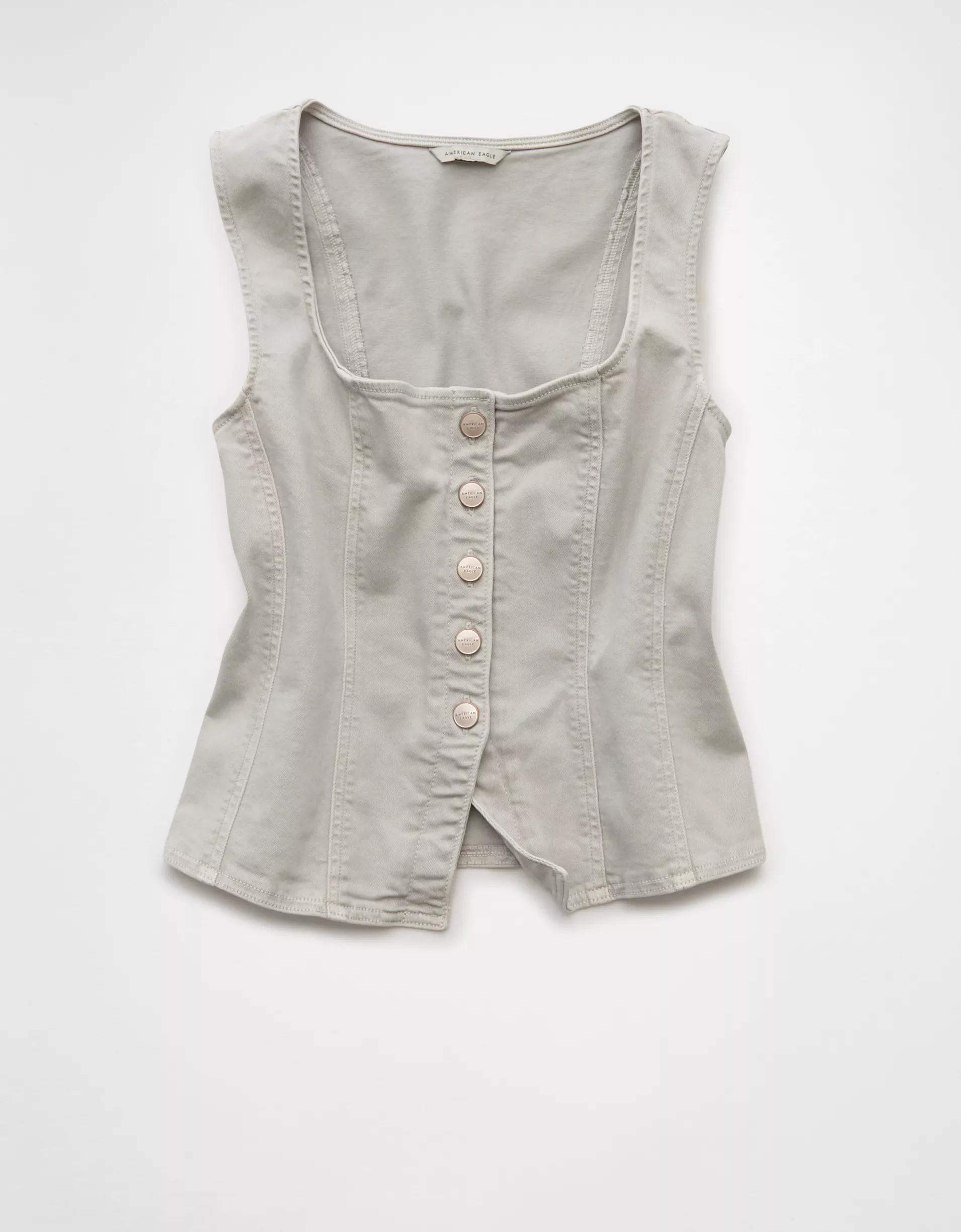 AE Square Neck Button-Up Denim Vest Product Image