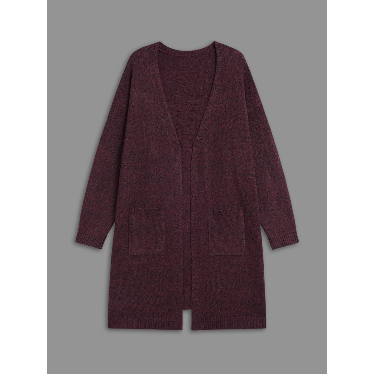 Plus Size Solid Patch Pocket Long Knit Cardigan Deepred Women Casual Loose Long Sleeve Everyday Cardigans BloomChic 28/5X Product Image