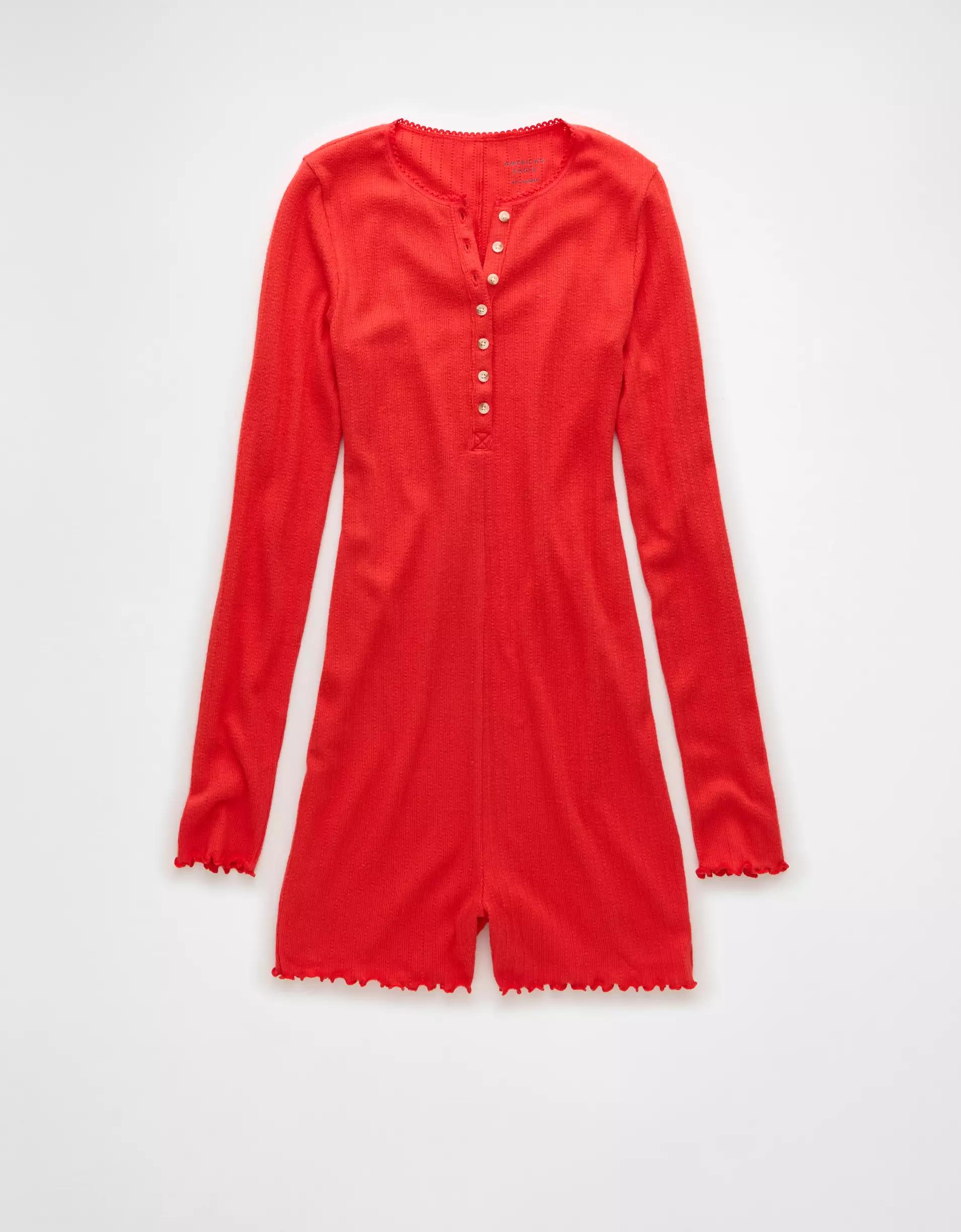 AE Long-Sleeve Lettuce Edge Lounge Romper Product Image