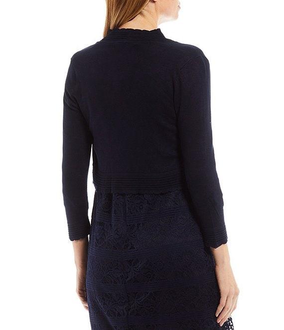 Jessica Howard Scallop Rib Trim 3/4 Sleeve Open Front Bolero Shrug Product Image