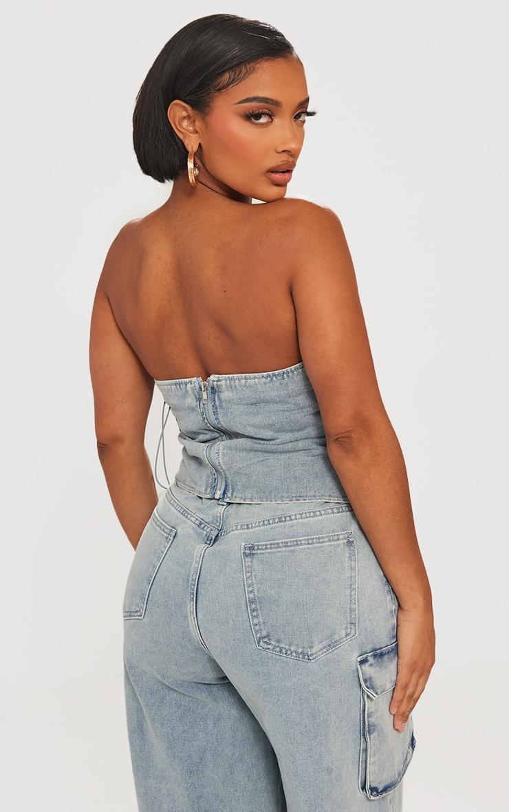 Shape Light Blue Wash Denim Lace Up Front Corset Product Image