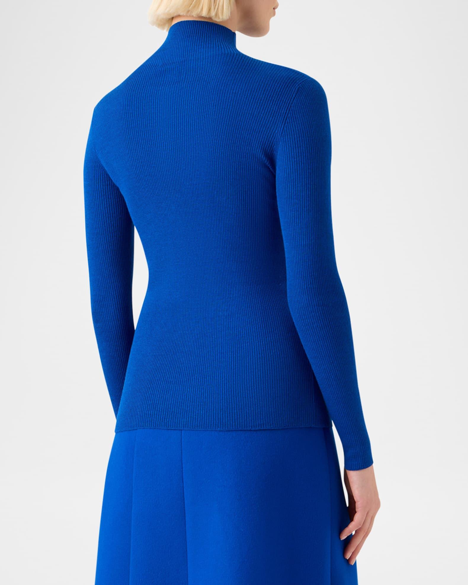 Mock-Neck Cashmere-Silk Fine Rib Sweater Product Image