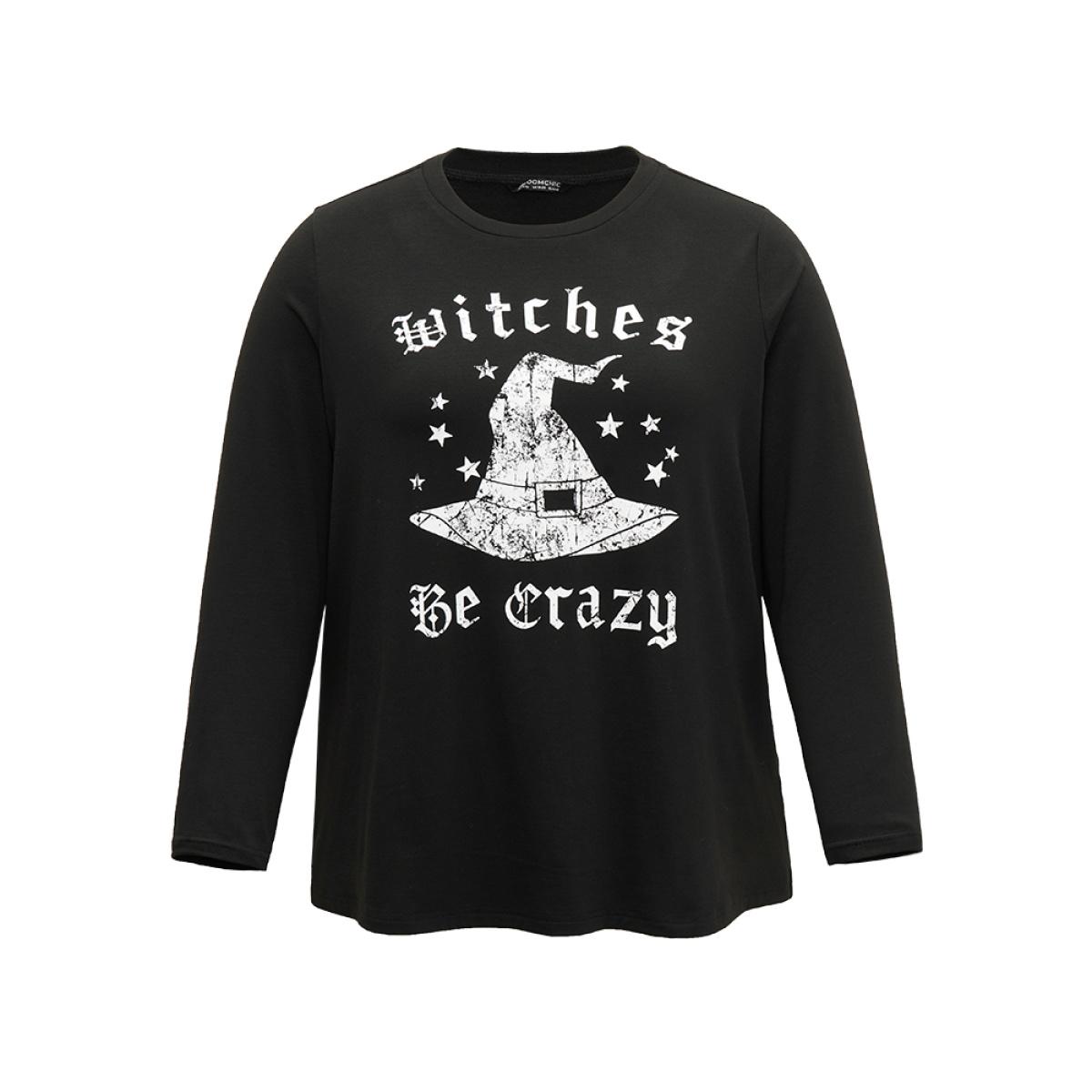 Plus Size Halloween Letter Round Neck T-shirt Black Women Casual Printed Halloween Festival-Halloween T-shirts BloomChic 26/4X Product Image