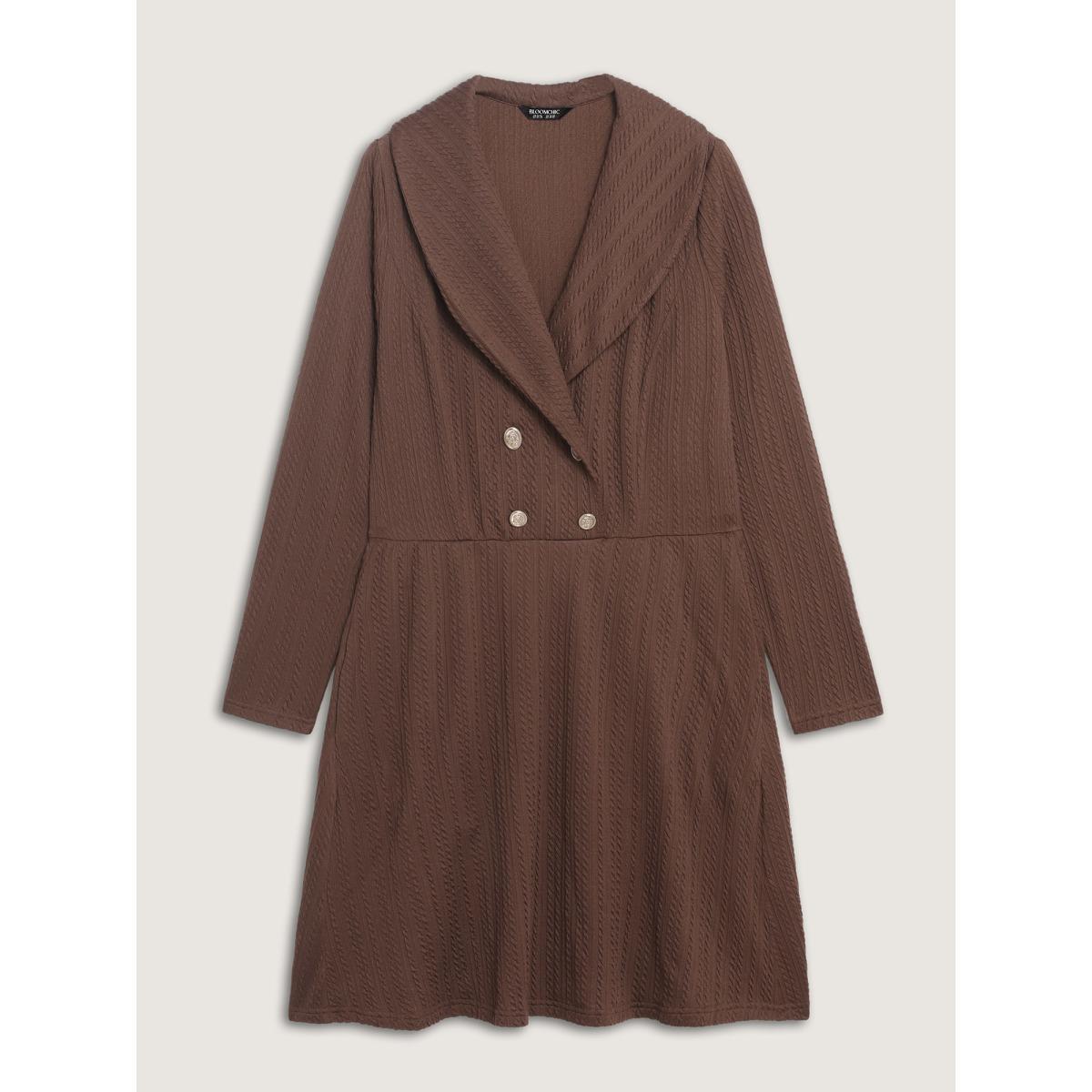 Plus Size Cable Knit Double Decorative Button Knee-Length Dress Yellowishbrown Women Timeless Texture Knit Dresses Bloomchic 30/6X Product Image