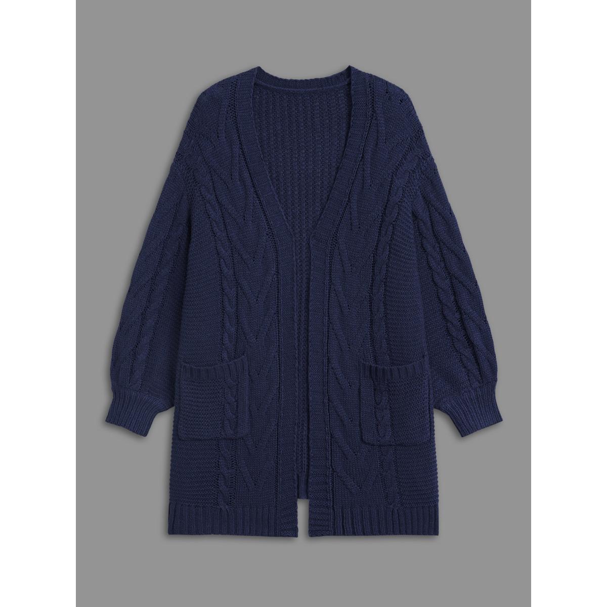 Plus Size Texture Cable Knit Patched Pocket Cardigan Indigo Women Casual Long Sleeve Everyday Cardigans BloomChic 26/4X Product Image
